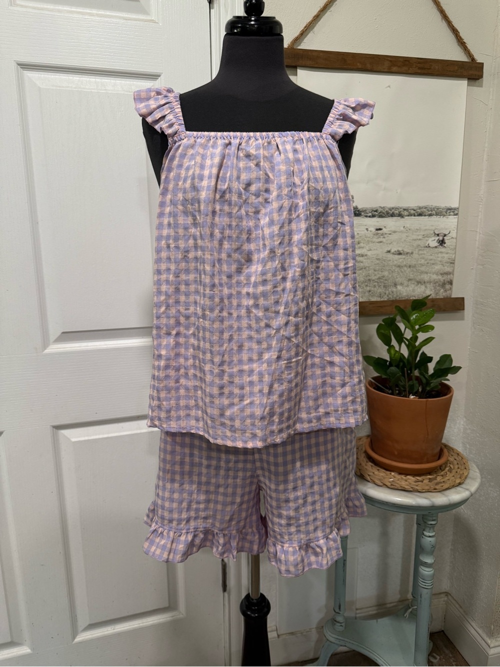 Lavender & Cream Gingham Set with Pockets